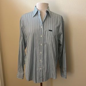 Faconnable Women’s Mint Green/Blue/White Striped Button Down Shirt Size Medium